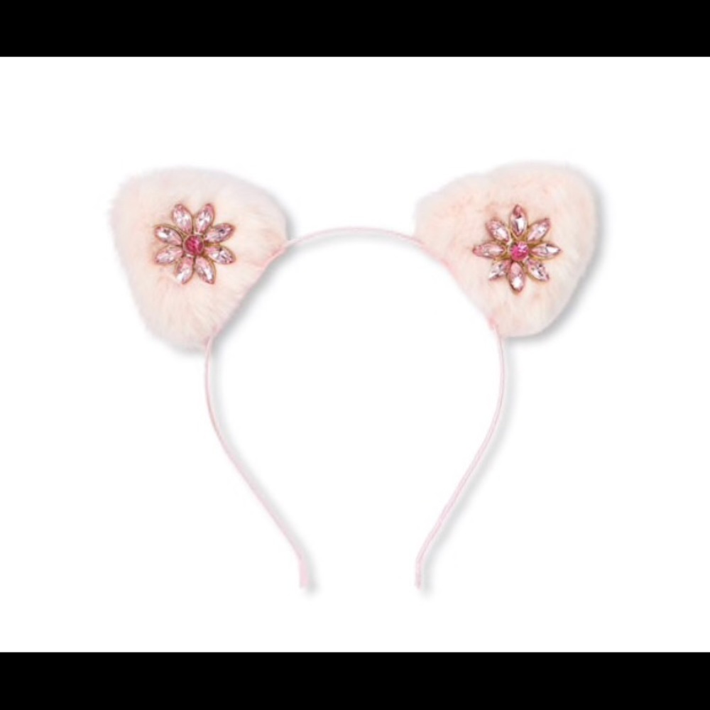 Girls Embellished Faux Fur Cat Ears Headband
